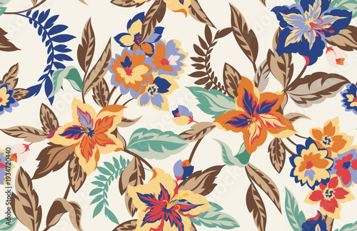 Seamless colorful flowers pattern in vector. Abstract flower pattern design