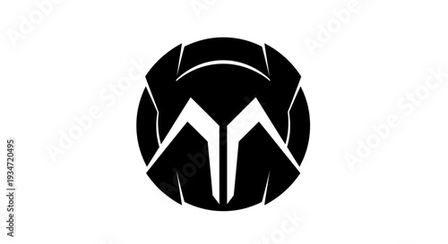 Black and white Spartan helmet logo.