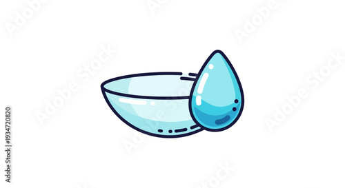Graphic Illustration Depicting a Contact Lens with a Water Droplet, Clear Vision