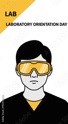 Graphic Illustration Depicting a Person Wearing Lab Safety Goggles for Laboratory Orientation Day