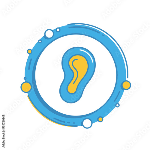Graphic Illustration Depicting Anatomic Ear Inside Blue Circular Framework Design