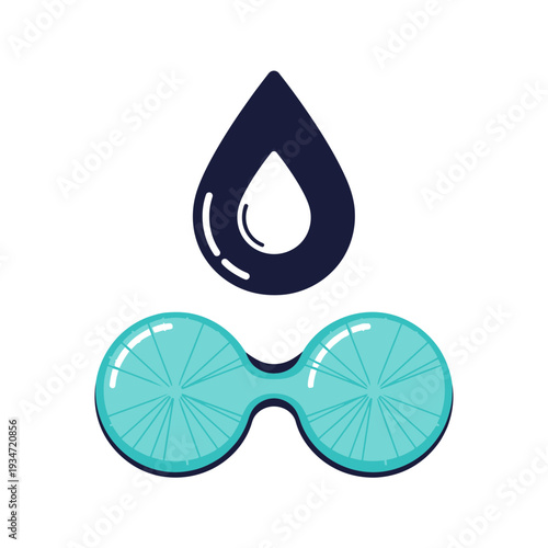 Graphic Illustration Depicting Contact Lenses with Lubricating Eye Drops for Optometry and Vision