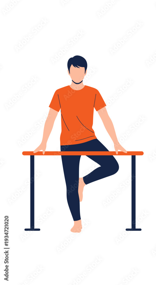 Fototapeta premium Gymnast Balancing on Parallel Bars Demonstrating Physical Strength and Body Coordination in Studio