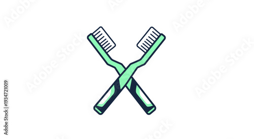 Graphic Illustration Of Two Green Toothbrushes Crossed On A White Background