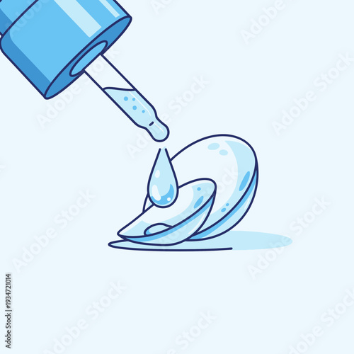 Graphic Illustration of Serum Droplet Application On Contact Lens With Vector Line Art Detailing