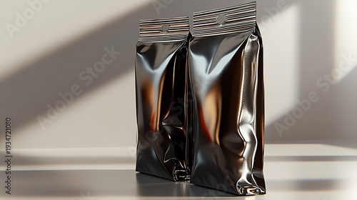 Two Glossy Metallic Stand - Up Pouches with Zipper - Top and Hang - Hole for Packaging Design