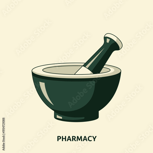 Graphic Representation of a Pharmacy Mortar and Pestle Symbolizing Medicine and Healthcare.