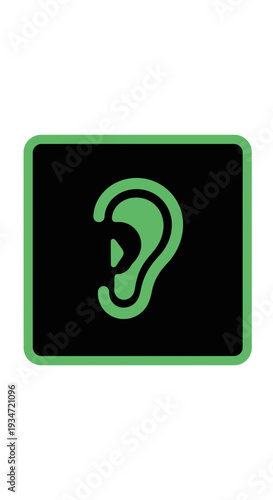 Graphic Representation of an Ear Symbol Within a Square for Communication and Listening Concepts