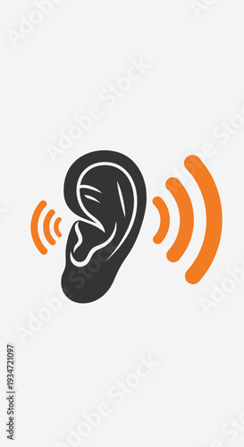 Graphic Representation of an Ear Illustrating Sound and Auditory Perception with Orange Waves