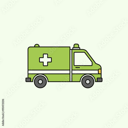 Green Ambulance Illustration Depicting Healthcare, Emergency Services, and Medical Assistance