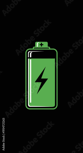 Green Battery Icon Against Black Backdrop Demonstrating Power And Energy Reserves