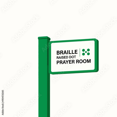 Green Braille Sign Indicating Prayer Room for Accessibility and Inclusivity in Public Spaces