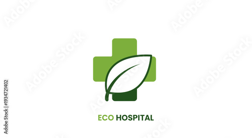 Green Leaf Cross Logo For Healthcare Representing Eco-Friendly Hospital Practices