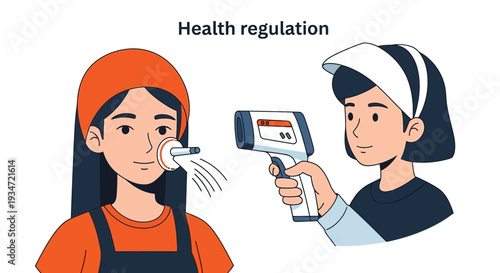 Health Screening Protocol: Illustrative Artwork of Temperature Check and Respiratory Test