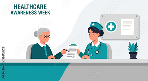 Healthcare Awareness Week: Nurse Consultation and Patient Agreement Illustration Design