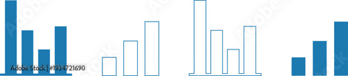 A collection of four sets of blue bar graphs isolated on transparent background