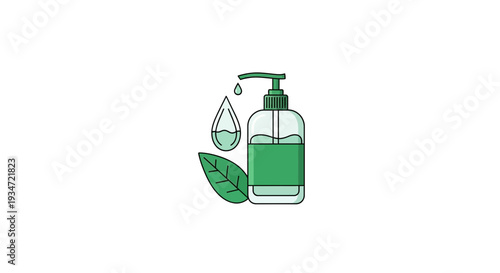 Healthy And Natural Sanitizing Gel With Green Leaf And Droplet Illustration Design