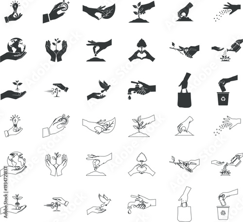 Collection of various animal and human illustrations isolated on transparent background