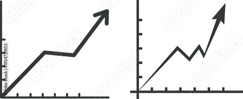 Two line graphs showing upward trends isolated on transparent background