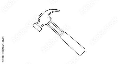 Hammer with wooden handle closeup.