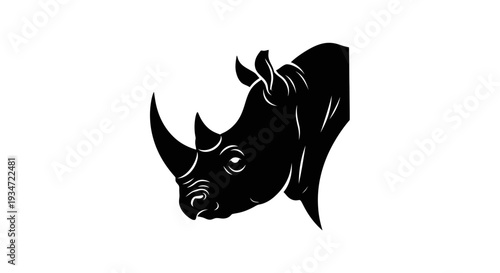 Foto Black silhouette of a rhinoceros head.