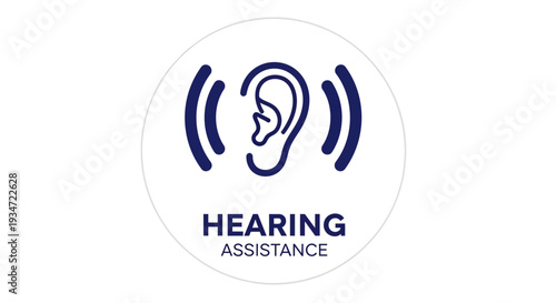 Hearing Assistance Emblem Depicting Ear Symbol And Sound Waves On White Circle