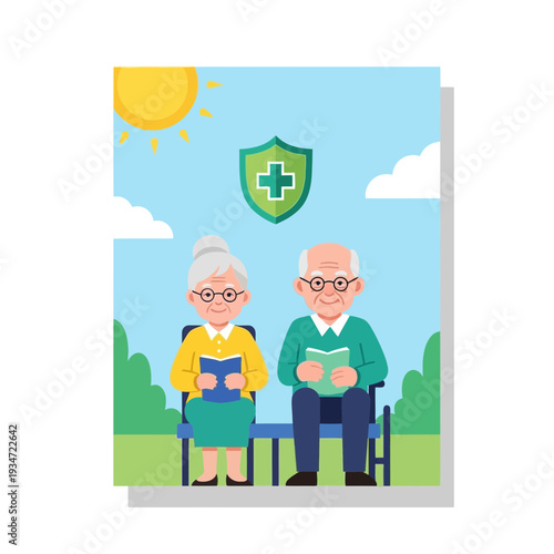 Healthy Senior Couple Enjoying Leisurely Reading Outdoors Under A Bright, Sunny Day