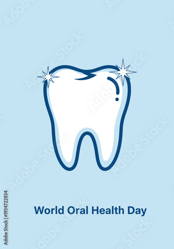 Healthy Tooth Icon Celebrating World Oral Health Day With Sparkling Cleanliness on Pastel Blue