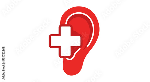 Hearing Healthcare Illustration: Auditory Medical Symbol with Ear and Plus Sign