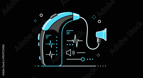 Hearing Aid Design in a Modern Graphic Style, On a Black Background