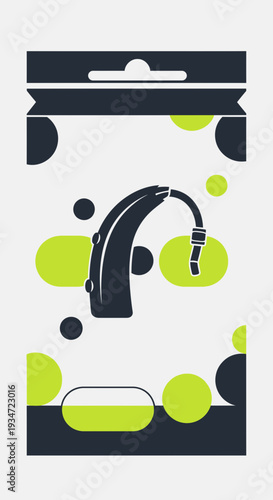 Hearing Aid Device Illustration Within Packaging Depicting Modern Assistive Technology Solutions