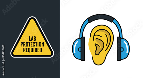 Hearing Protection And Lab Safety Sign Illustrating Health And Wellbeing Regulations