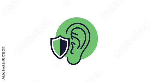 Hearing Protection Concept Depicted With Shield And Ear In Simple Minimalist Design