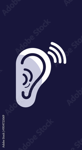 Hearing Aid Illustration Depicting Sound Waves and Ear Anatomy on a Dark Background