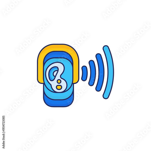 Hearing Aid Illustration Depicting Sound Waves and Modern Technology in Vibrant Colors
