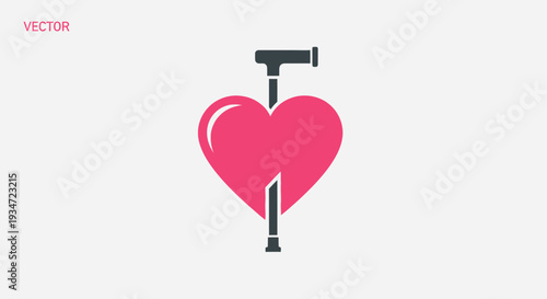 Heart Symbolized With Crutch, Healthcare, And Abstract Design On White Background