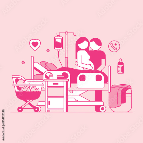 Heartwarming Depiction of Parenthood: The Joyous Arrival of a Newborn Baby in Hospital