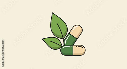 Holistic Healing: Natural Capsules with Lush Leaves Representing Wellness and Nature