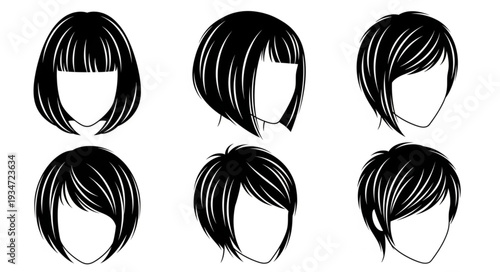 Collection of six different hairstyles for women.