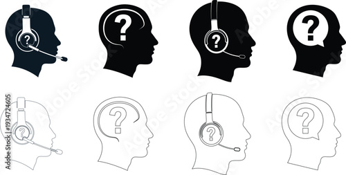 Illustrations of hearing and communication challenges with headphones and sound waves
