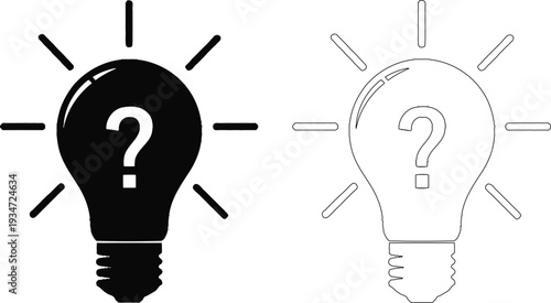 Contrast between illuminated and unlit lightbulb ideas with question marks inside