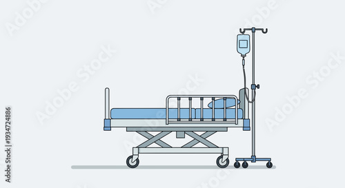 Hospital Bed And Iv Drip Illustration Showing Patient Care And Medical Treatment