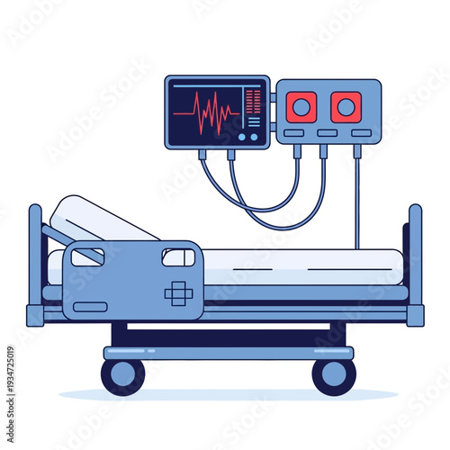 Hospital Bed Depicting Patient Vital Signs Monitored With Advanced Medical Technology
