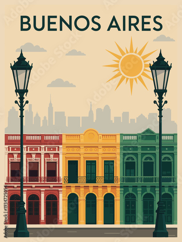 Buenos Aires Wall Art, minimalist Argentina city poster featuring large black text on cream backdrop