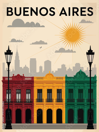 Buenos Aires Poster, bold black typography on cream background with vintage travel poster aesthetic wall art