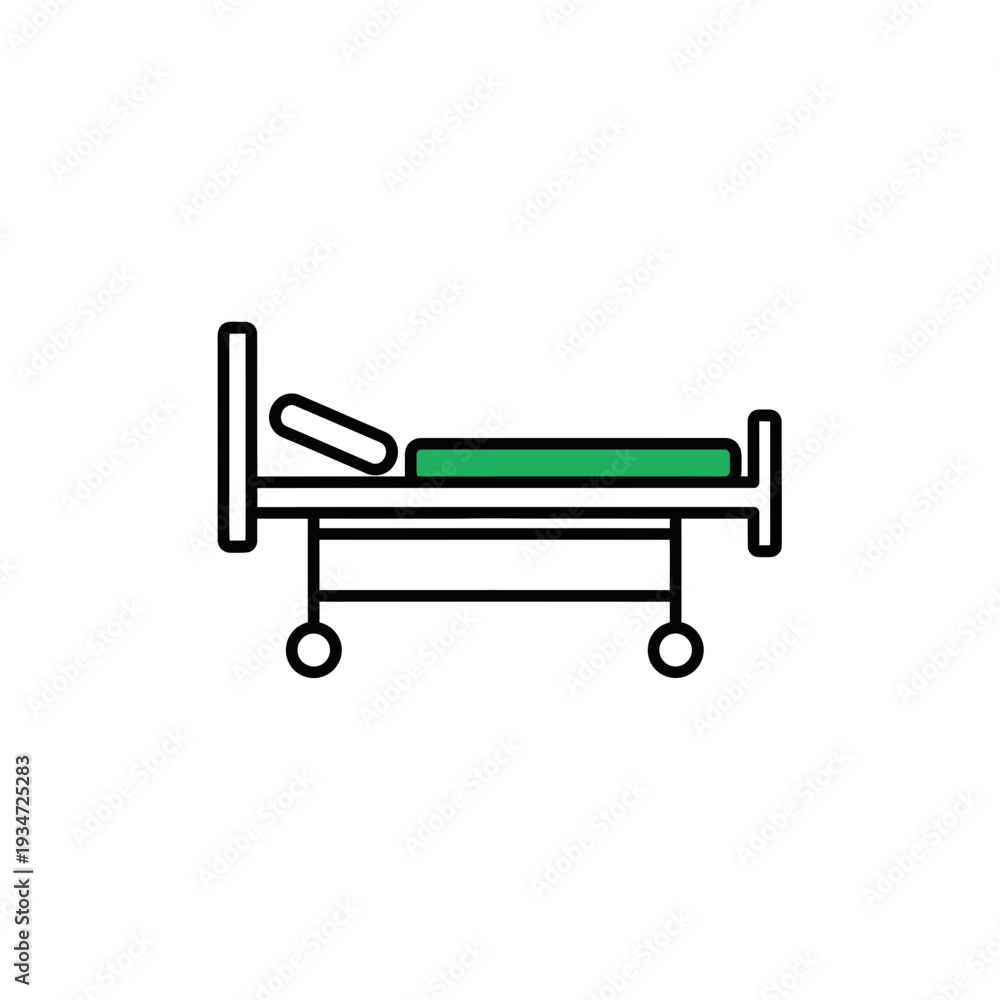 Fototapeta premium Hospital Bed Icon: Conceptual Healthcare Illustration with Minimalist Design for Medical Themes