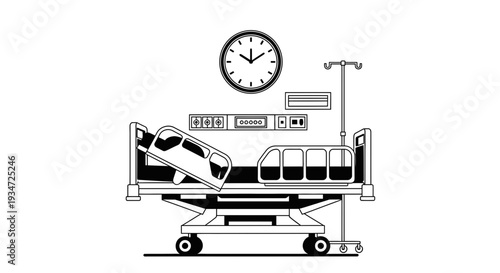 Hospital Bed Depiction With Clock Illustrating Time For Recovery And Treatment