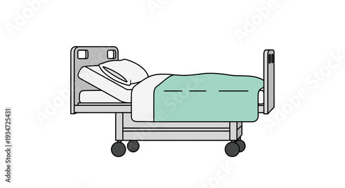 Hospital Bed Illustration: Healthcare, Medical Equipment and Patient Care Concept
