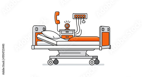 Hospital Bed Illustration: Healthcare, Medical Equipment, Patient Care, Treatment, Therapy