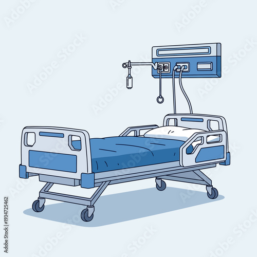Hospital Bed Illustration Depicting Healthcare, Medical Care, and Patient Comfort in a Sterile
